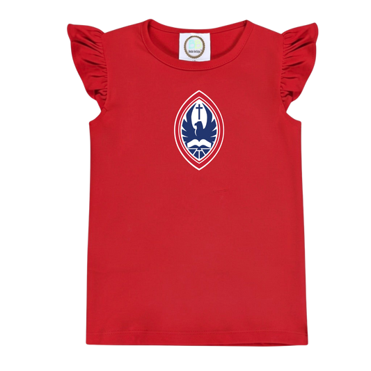 Little Kid Girls Flutter Sleeve Crest Tee